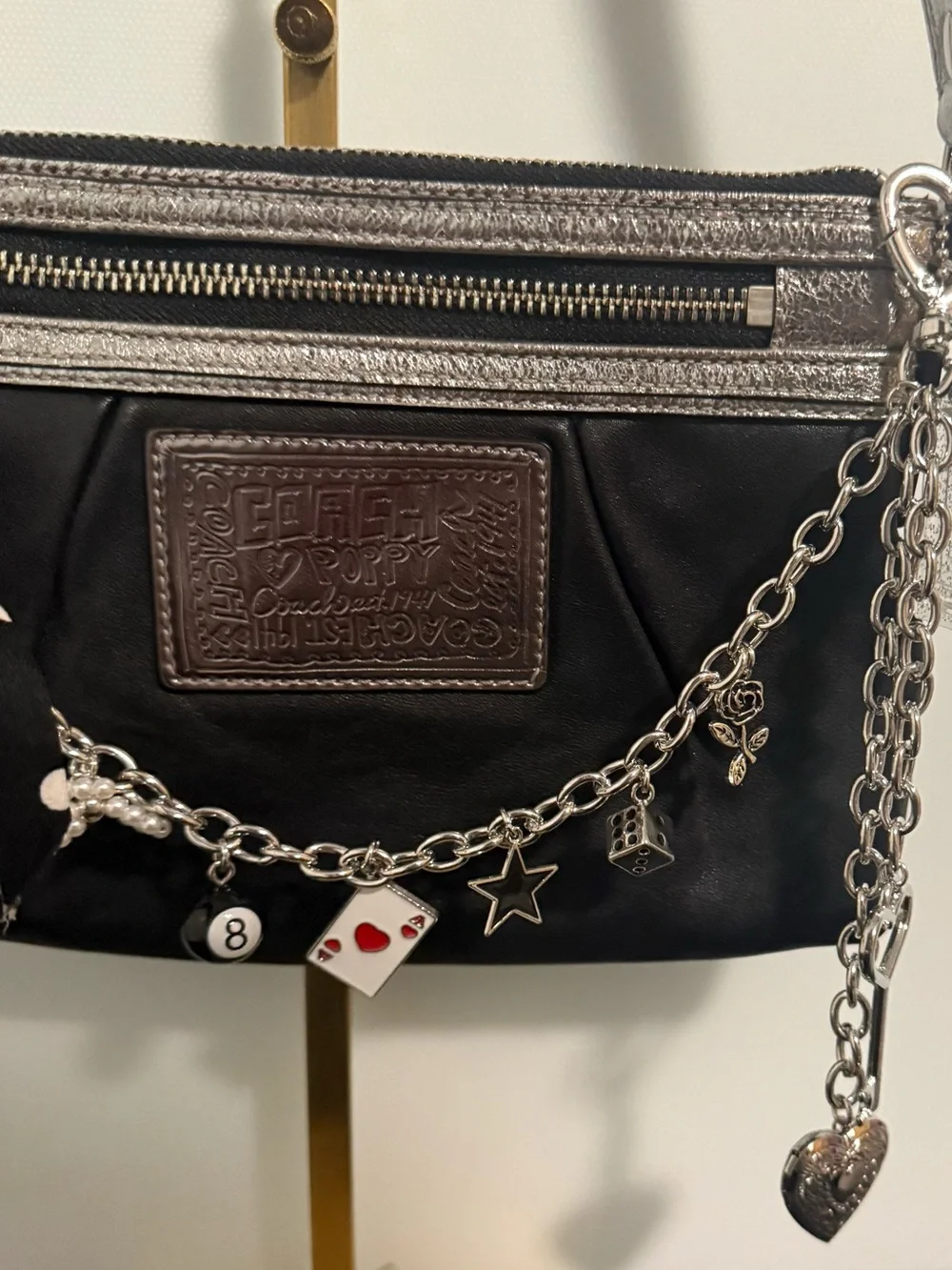 Coach Poppy Y2K Black leather with Metallic Silver Crossbody! MINT